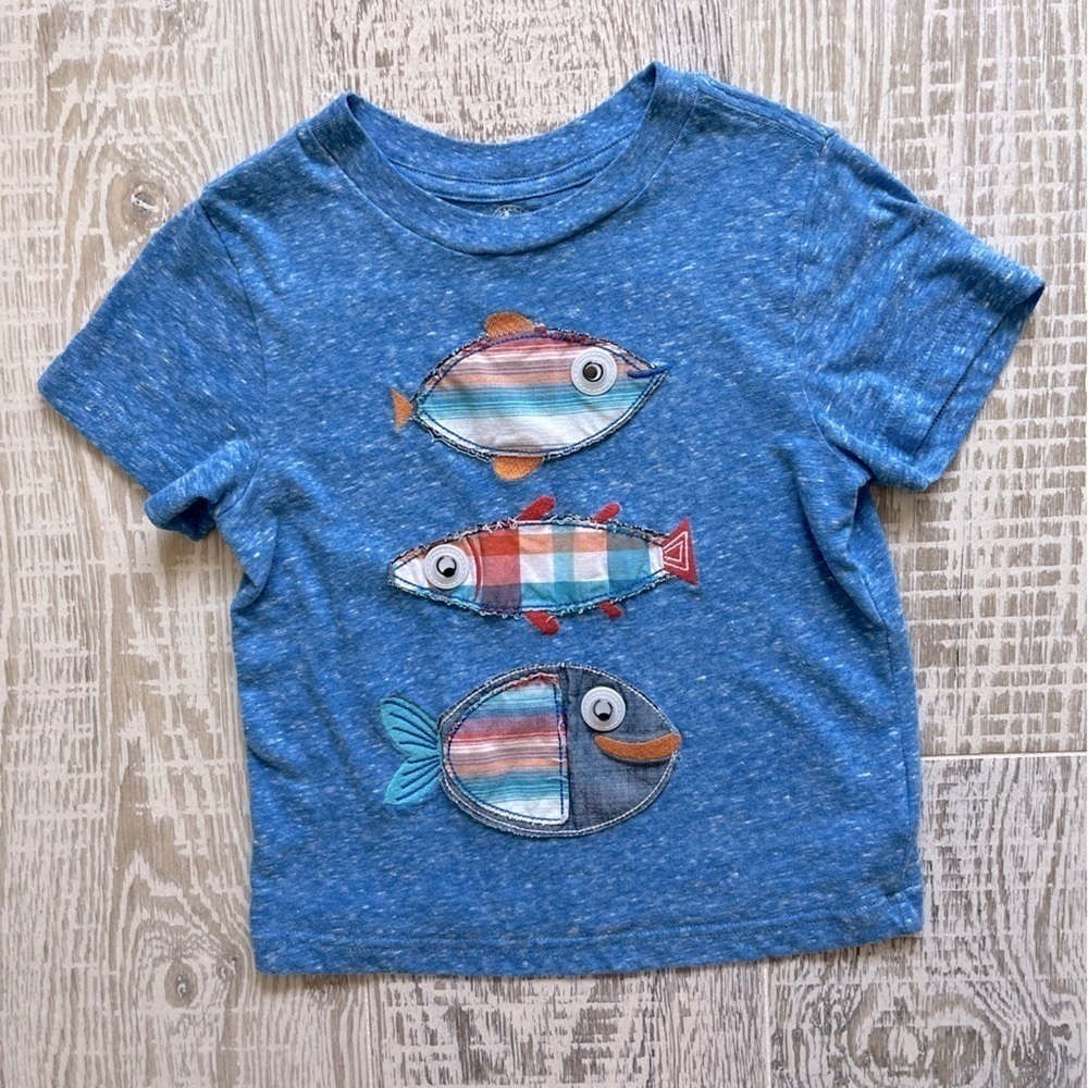 JK Boys 4T Light Blue T-shirt Fish Applique Summer Casual